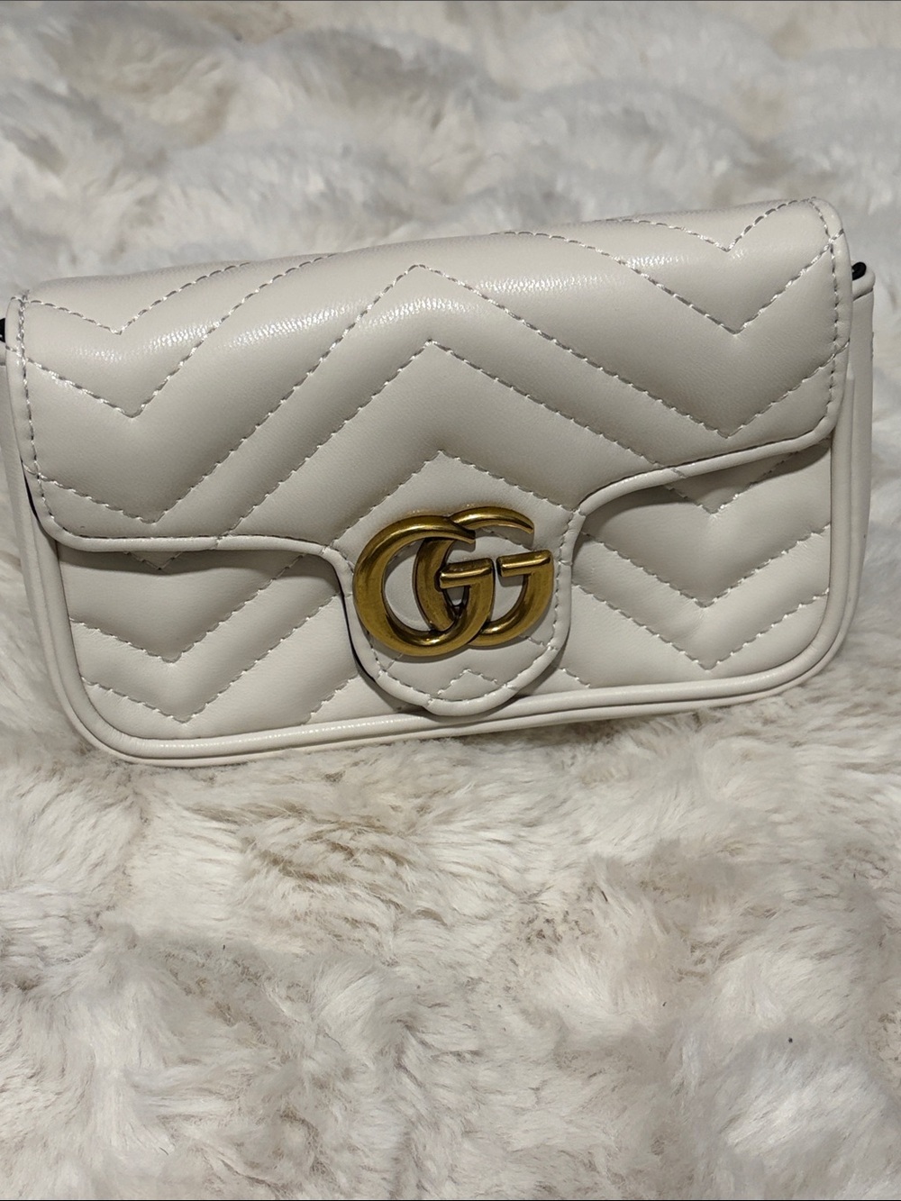 White Quilted Leather Crossbody with Gold Double-G Accent